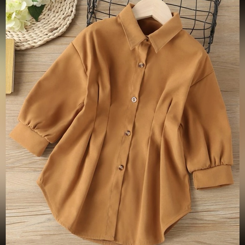 SUNSHNE Toddler Girls Plicated Curved Hem Drop Shoulder Shirt Dress